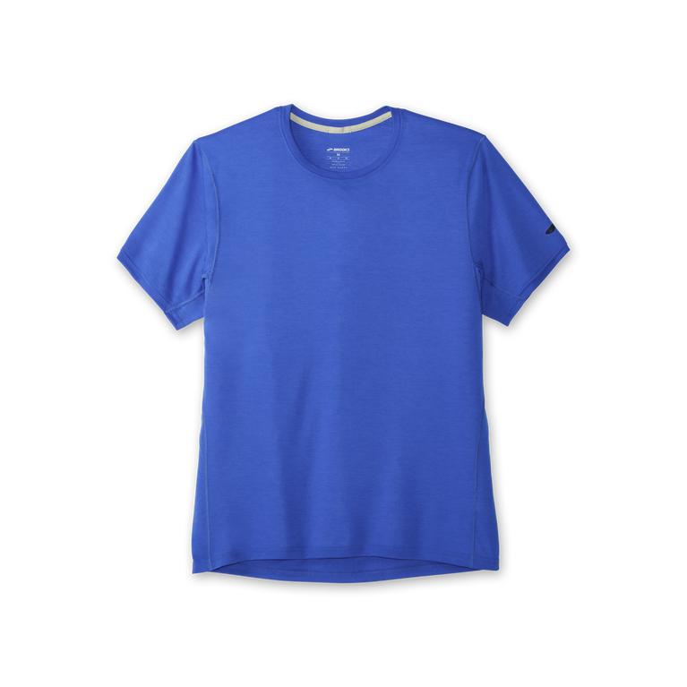 Brooks Distance - Mens Short Sleeve Running Shirt - Heather Bluetiful (19074JIQY)